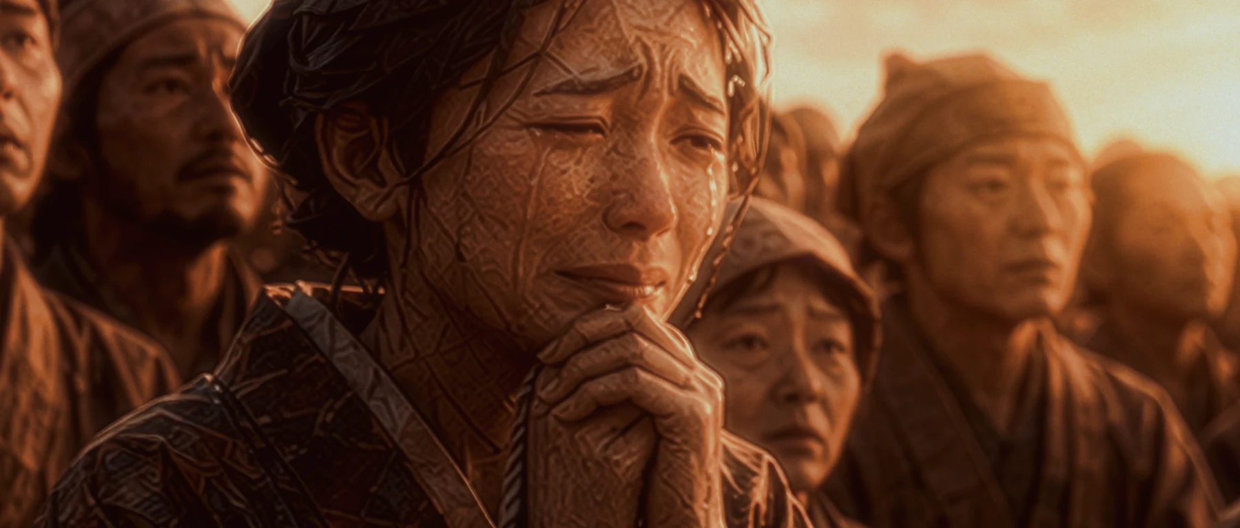 A woman weeps among the gathered crowd